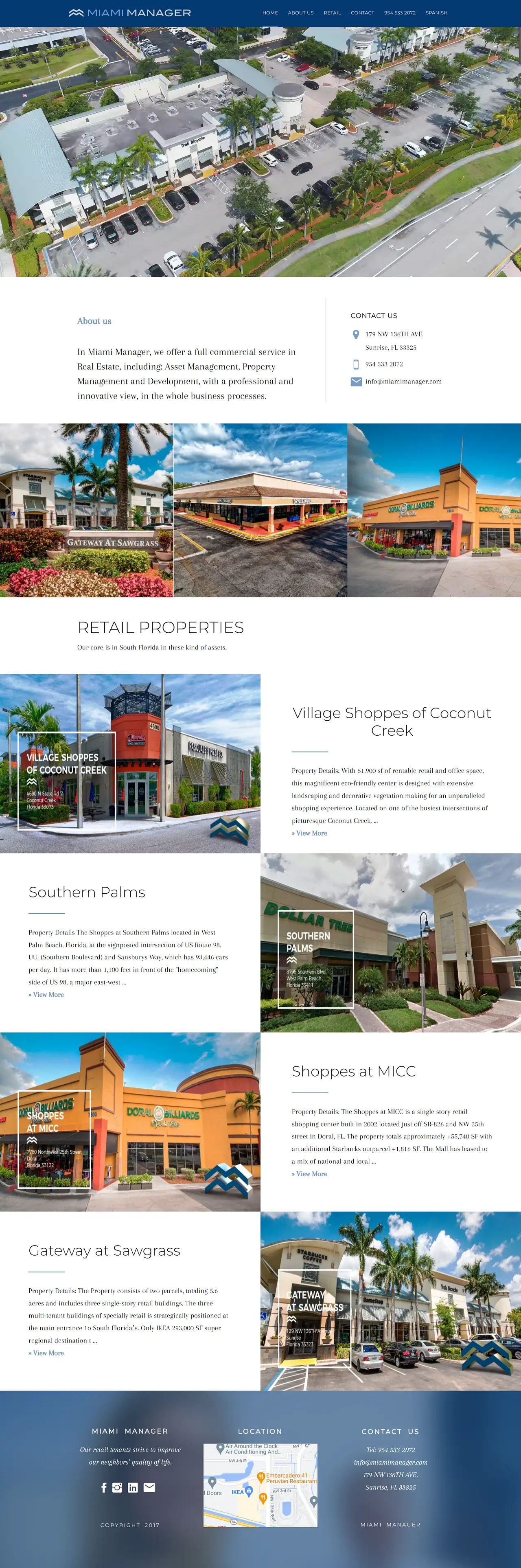 Demo de la home page de una web hecha en WordPress para una empresa de propiedades y bienes raíces en Miami