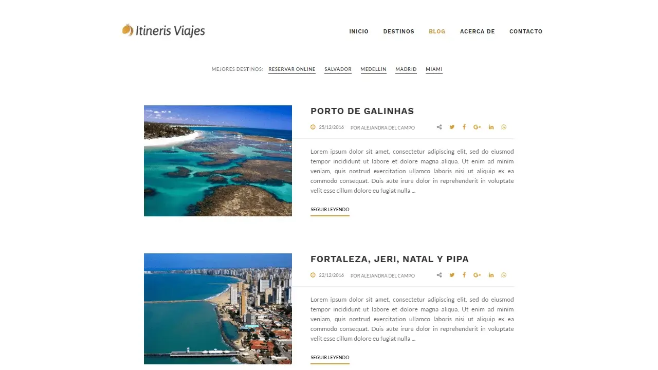 Parte 1: Blog hecho con WordPress integrado al sitio web de la agencia de viajes y turismo.