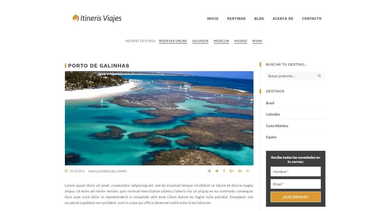 Parte 2: Detalle de un artículo del blog hecho en WordPress integrado al sitio web de la agencia de viajes y turismo.