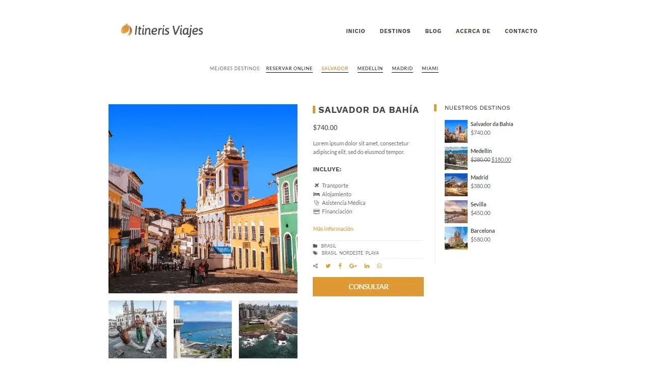 Parte 1 de 3: Página web de muestra hecha con WordPress para una agencia de viajes