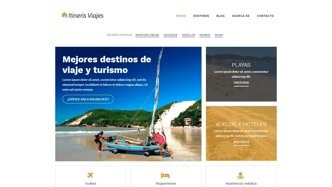 Home Page parte 1 de 3: sitio web para agencia de viajes turismo hecha con WordPress