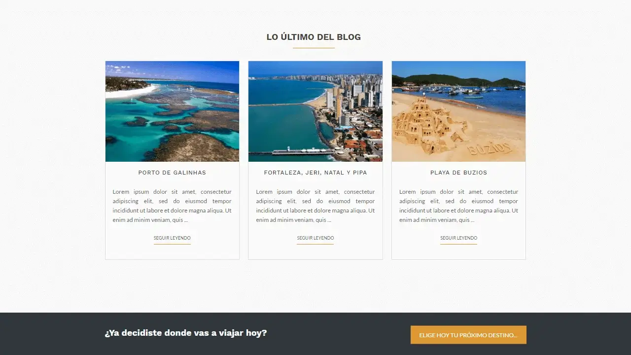 Home Page parte 3 de 3: sitio web para agencia de viajes turismo hecha con WordPress