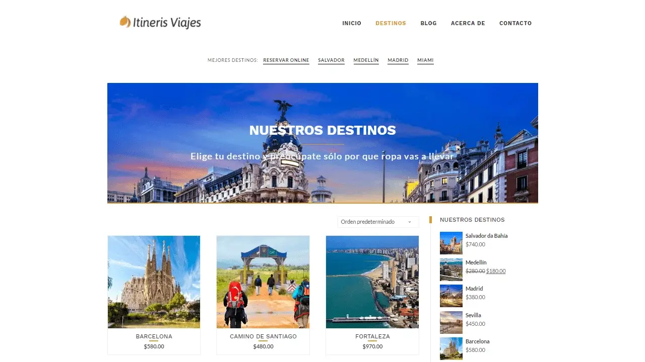 PÃ¡gina de compra parte 1 de 2: sitio web para agencia de viajes turismo hecha con WordPress