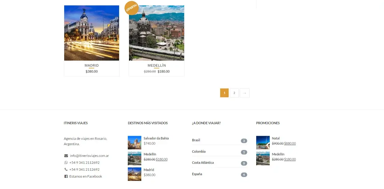 Página de compra parte 1 de 2: sitio web para agencia de viajes turismo hecha con WordPress